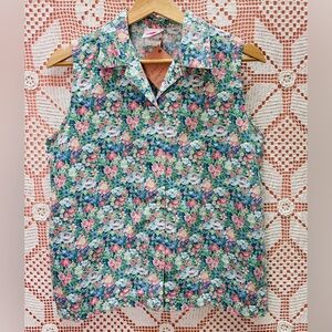 Vintage Lady Foot Locker Floral Sleeveless Blouse Made in Canada
